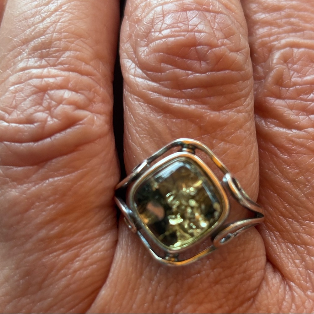 925 Sterling Silver Amber Ring - adjustable, NEW - Picture 1 of 10